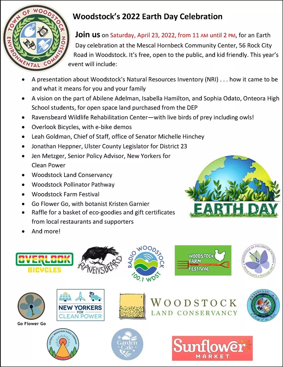 Flyer for Woodstock's 2022 Earth Day Celebration