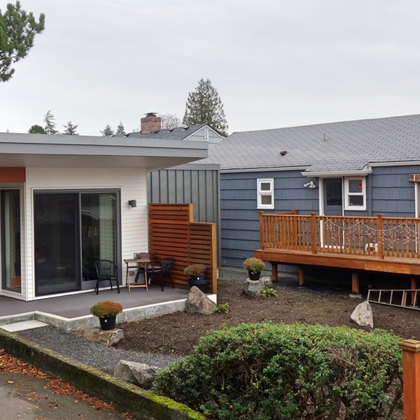 A photo showing two backyard accessory dwelling units.