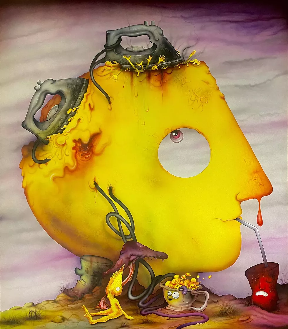 Daniel Herwitt, "Sunday&rsquo;s Roast," 2024, acrylic, watercolor, ink, colored pencil, and charcoal, 35 x 30 inches